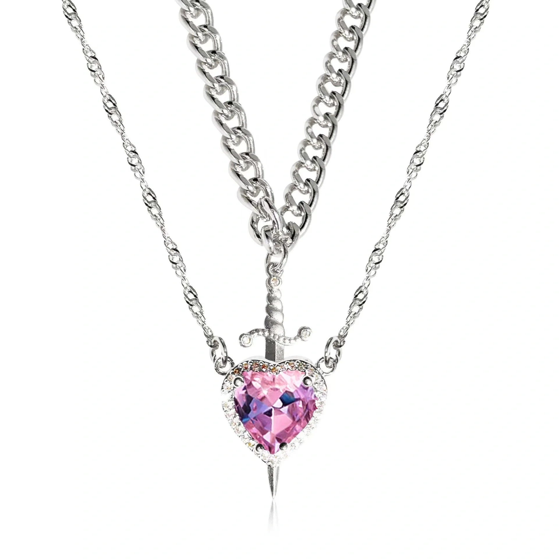 Exquisite Heart and Sword Couple Necklaces in gold and silver, symbolising love and protection
