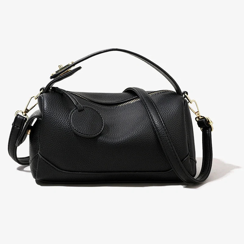 Women's dark brown and black PU leather crossbody pillow bag with large capacity