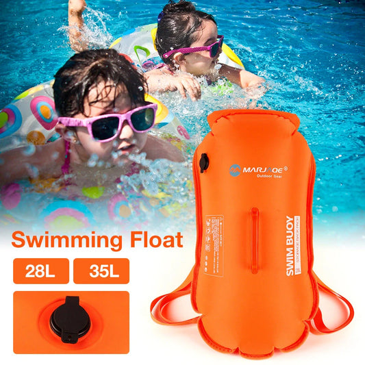 Double Airbag Swimming Buoy and Waterproof Backpack in fluorescent orange