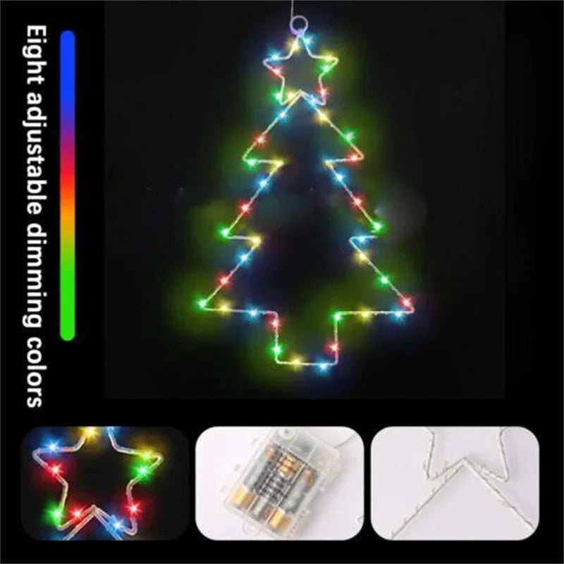 Wrought iron Christmas tree shaped LED lantern with white birch finish and 40 LED lights