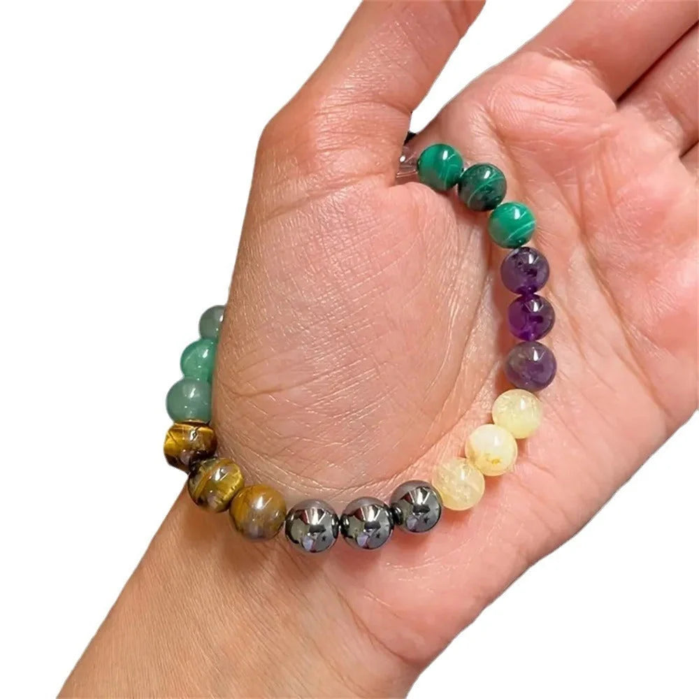 Elegant Amethyst Green Dongling Stone Beaded Bracelet with French retro style