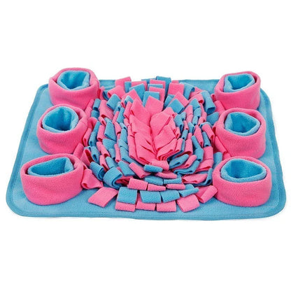 An interactive snuffle mat puzzle toy for dogs, designed to stimulate natural foraging behavior and relieve boredom