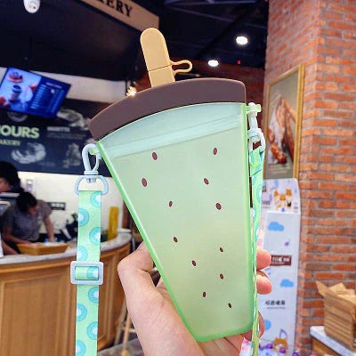 Anti-drop children's popsicle cup with cartoon design and cup rope