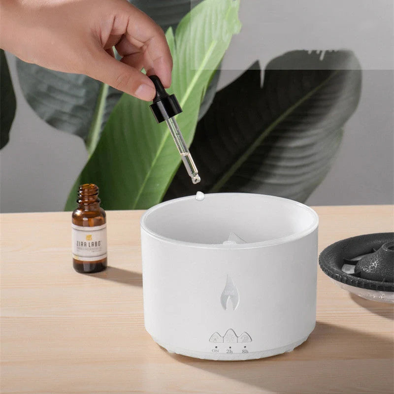 Elegant two-tone volcano-shaped humidifier with quiet mist output for cosy British homes