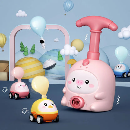 Balloon-powered car toys in various vibrant colours designed to engage children in hands-on STEM learning and independent exploration