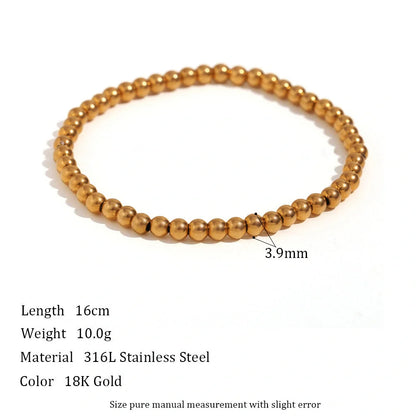 Vintage-inspired stainless steel and 18K plated elastic bead bracelet in a range of sizes and colours