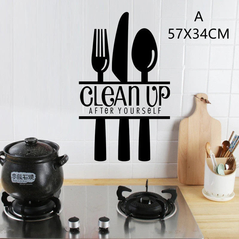 English proverbs kitchen wall stickers with knife and fork design