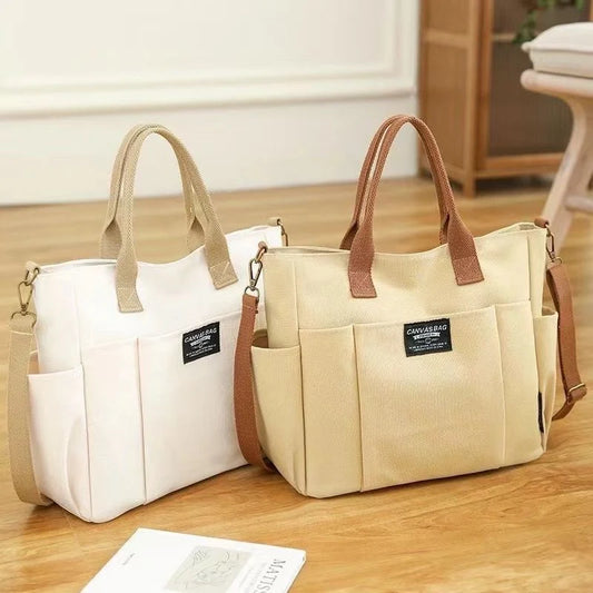 Stylish Spacious Canvas Shoulder Bag for daily commute in khaki, black, beige, and black corduroy style