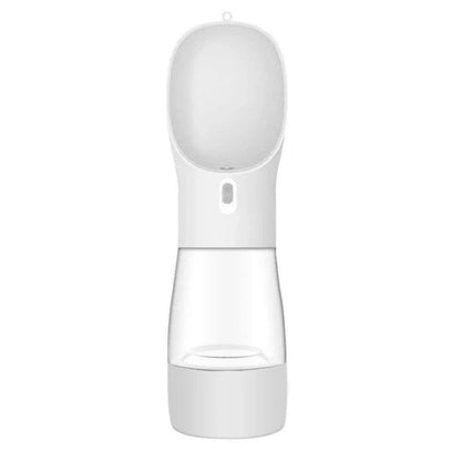 Portable pet water bottle and food bowl made of durable plastic, available in multiple colors for outdoor adventures with your furry friend.