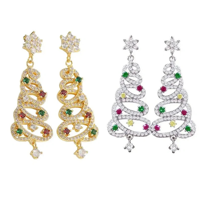 Women's Christmas Tree Tassel Earrings with colourful zircon inlays