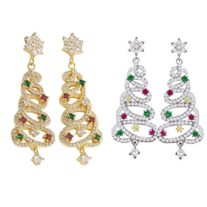 Women's Christmas Tree Tassel Earrings with colourful zircon inlays