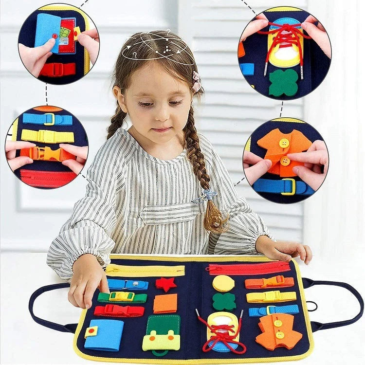 Children's felt busy board for dressing and buttoning skills development