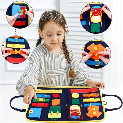 Children's felt busy board for dressing and buttoning skills development