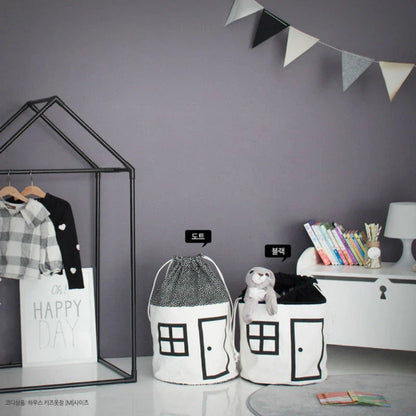 Cotton canvas storage bag with house design for storing kids' toys, clothes, and other items in their room