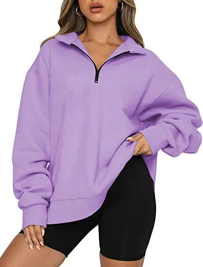 Women's zip turndown collar loose casual sweatshirt in various colours