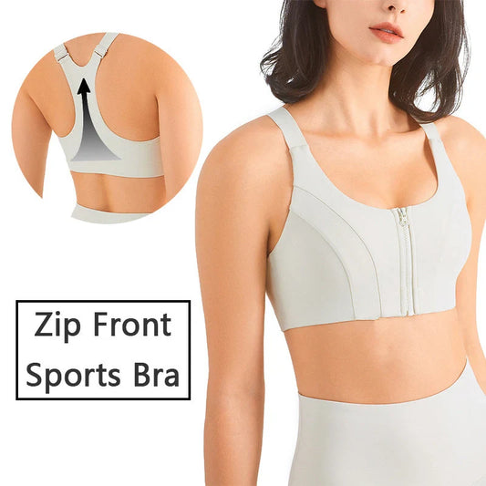 Front zip sports bra for women plus size workout in various colours