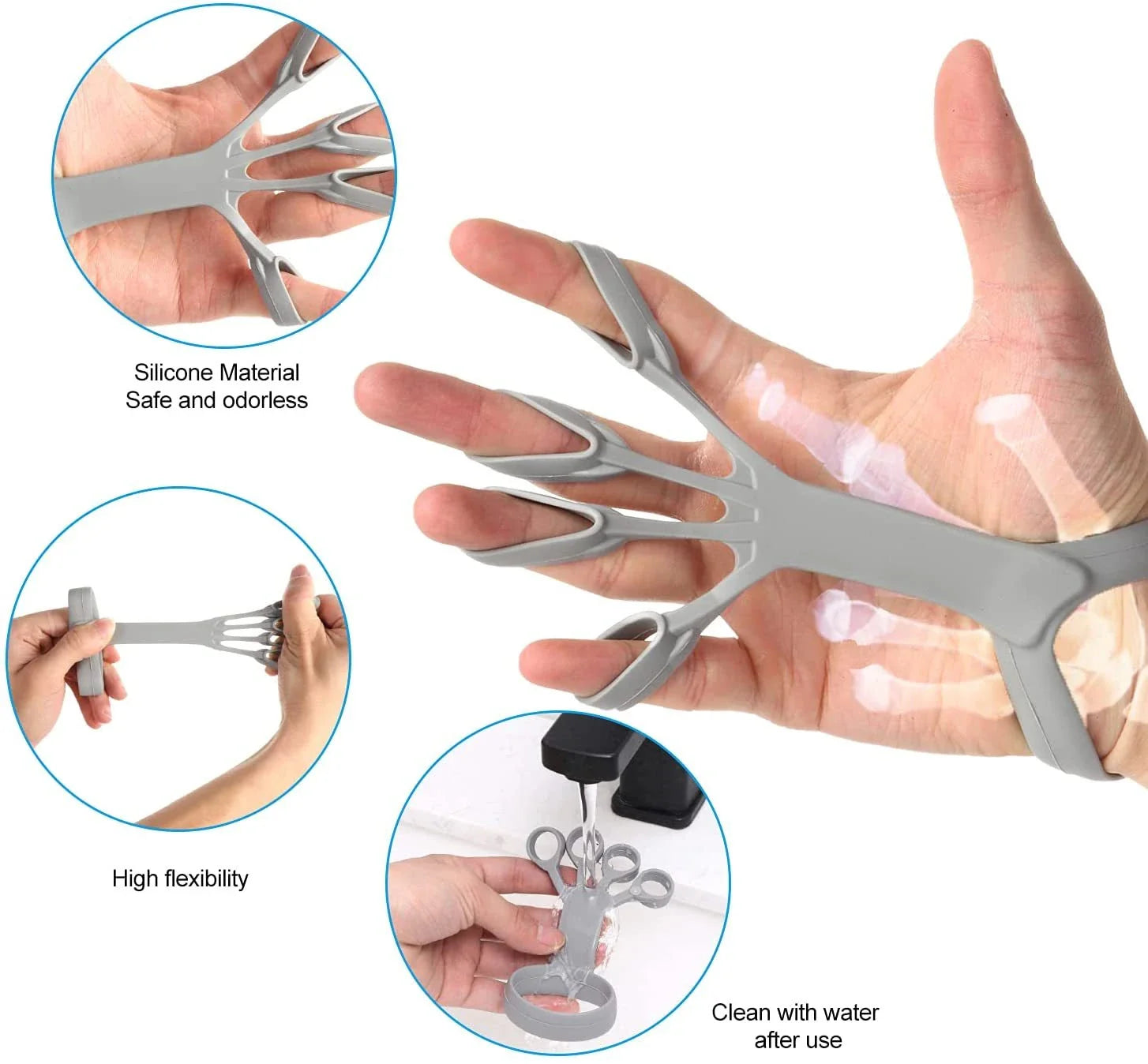 Premium silicone finger strengthener device for improving hand grip, relieving arthritis pain, and building finger dexterity