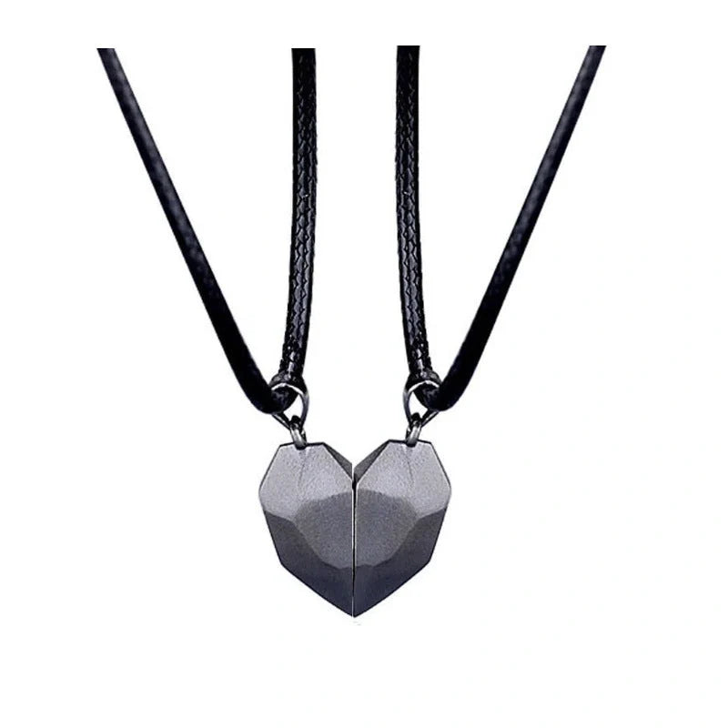Minimalist gold-plated magnetic heart pendant couple necklace symbolising love and connection.