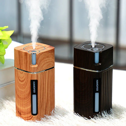 Premium wood grain aroma humidifier with LED lighting and essential oil diffuser function