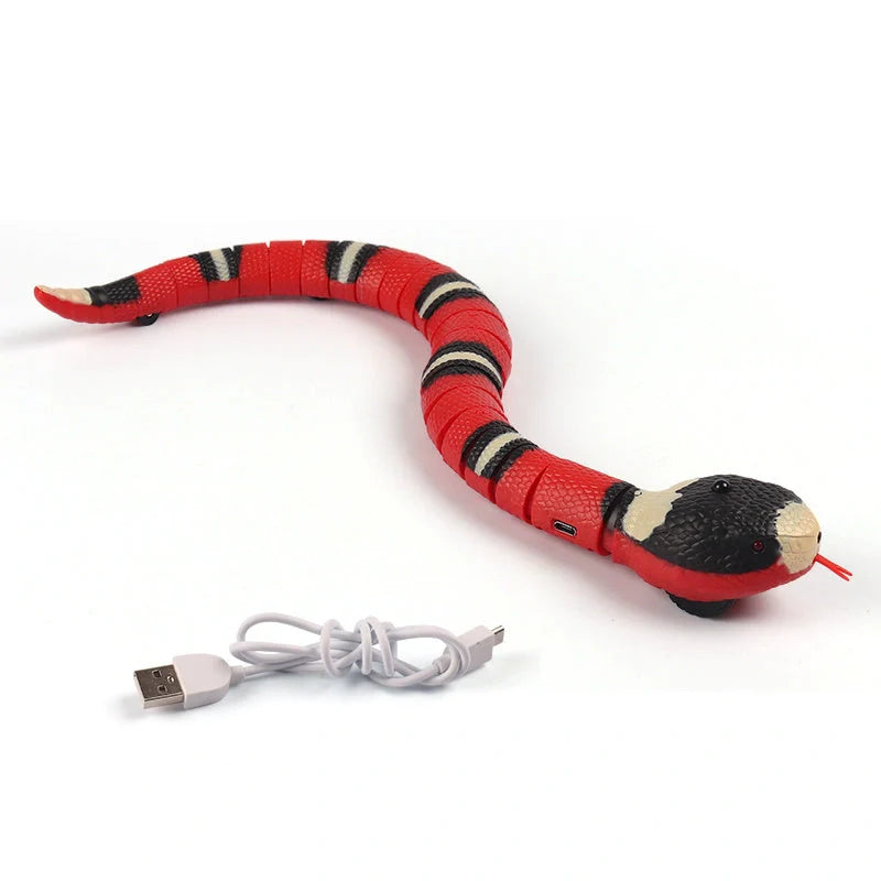 Smart Sensing Interactive Cat Toy with lifelike snake design and USB rechargeable feature