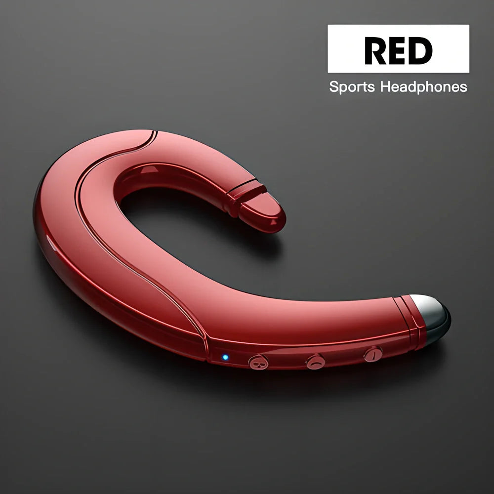 Bluetooth Ear-Hook Headset with Bone-Conduction Technology in Red, Black, and Blue Colours