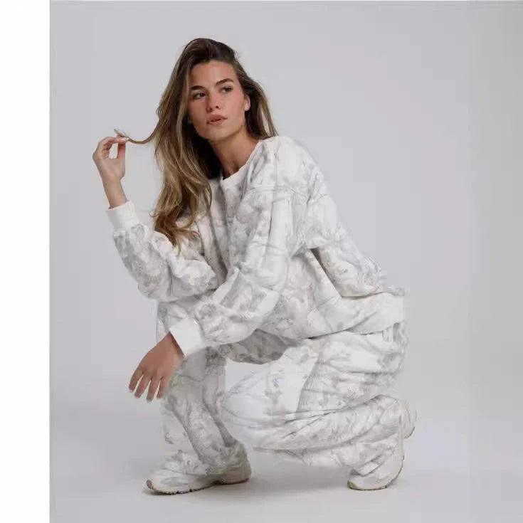 Stylish Autumn & Winter Camo Hoodie Set for Women featuring a vibrant maple leaf print and versatile camouflage pattern