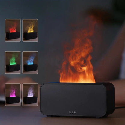 Relaxing aroma diffuser with mesmerizing flame effect, releasing a soothing mist for aromatherapy in home or office
