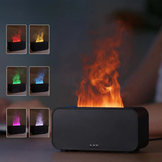Relaxing aroma diffuser with mesmerizing flame effect, releasing a soothing mist for aromatherapy in home or office