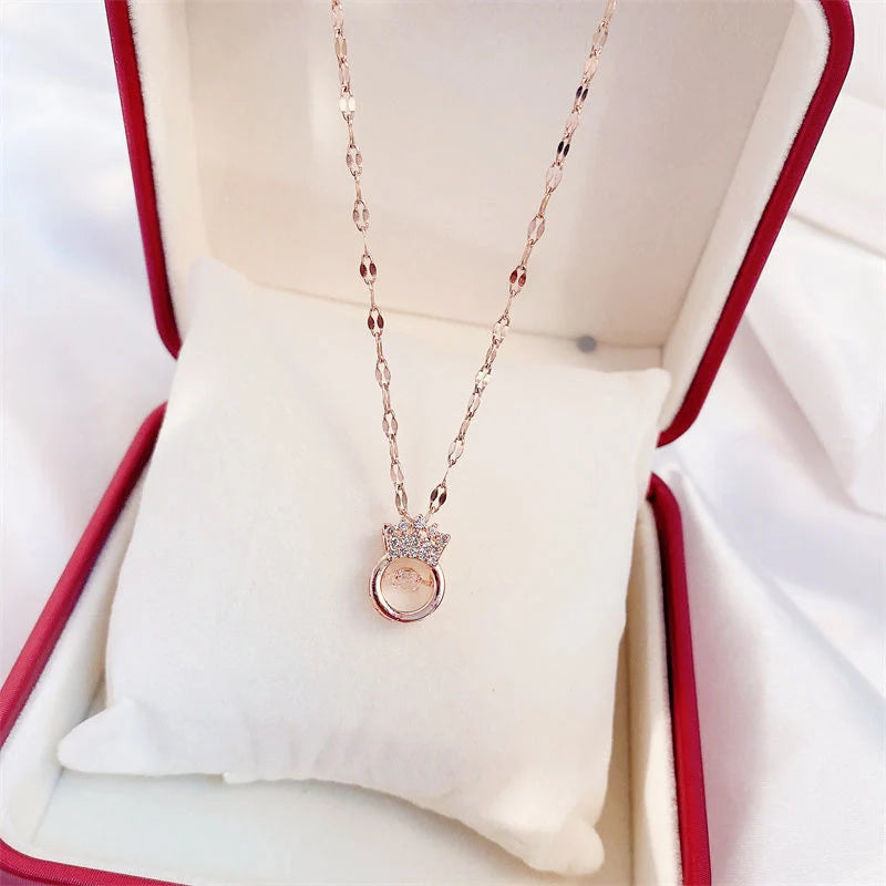Valentine's Day titanium steel perfume bottle pendant necklace with zircon detail