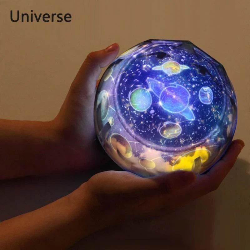 Celestial Starry Night Light projecting a mesmerizing display of stars, planets, and galaxies on the wall and ceiling
