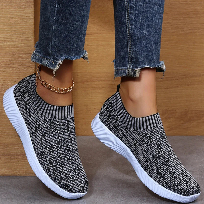 Stripe knit sock shoes in white, grey, and flower colour options