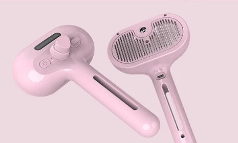 Versatile self-cleaning pet grooming brush with misting humidifier for removing tangles, mats, and loose fur from dogs and cats