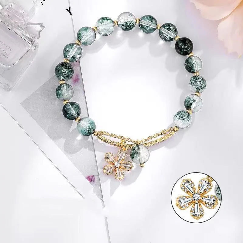 Small Design Crystal Bracelet with Green Ghost Beads, elegant and durable women's accessory