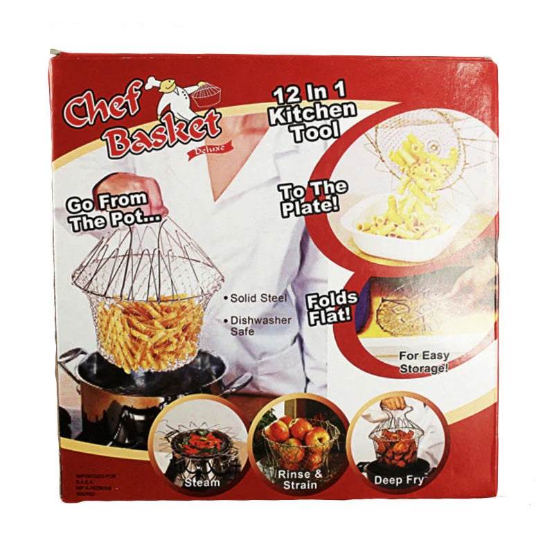 Stainless steel deep-fry basket with cool-touch handles and easy draining design
