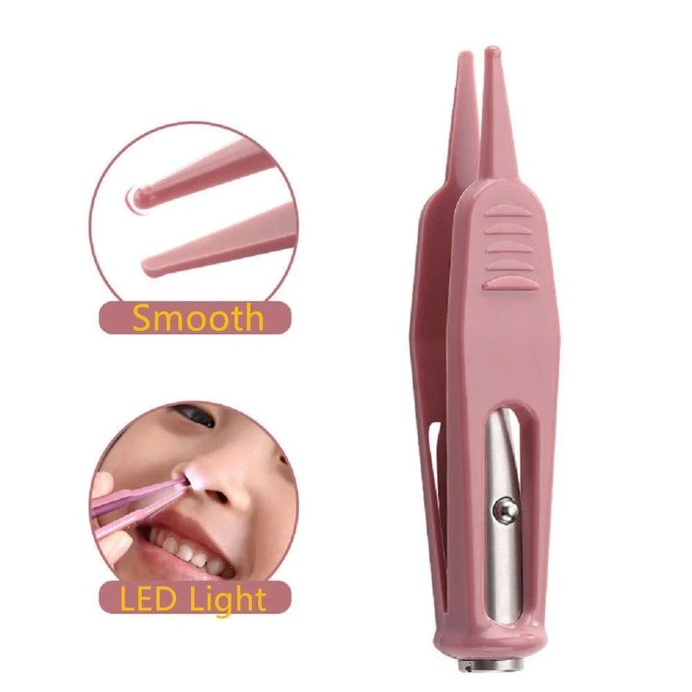 LED Light Ear Wax Removal Tool with magnifying glass and soft spoon head in blue, rose gold, and pink