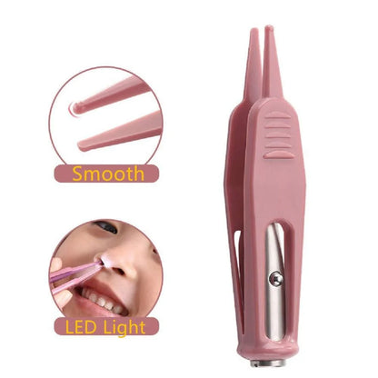 LED Light Ear Wax Removal Tool with magnifying glass and soft spoon head in blue, rose gold, and pink
