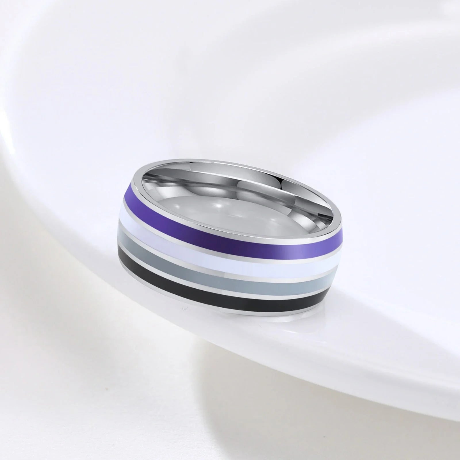 Men's titanium steel rainbow flag ring with vibrant colours, perfect for pride or travel commemoration.