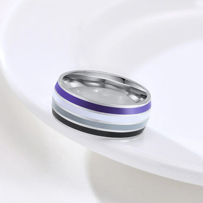 Men's titanium steel rainbow flag ring with vibrant colours, perfect for pride or travel commemoration.