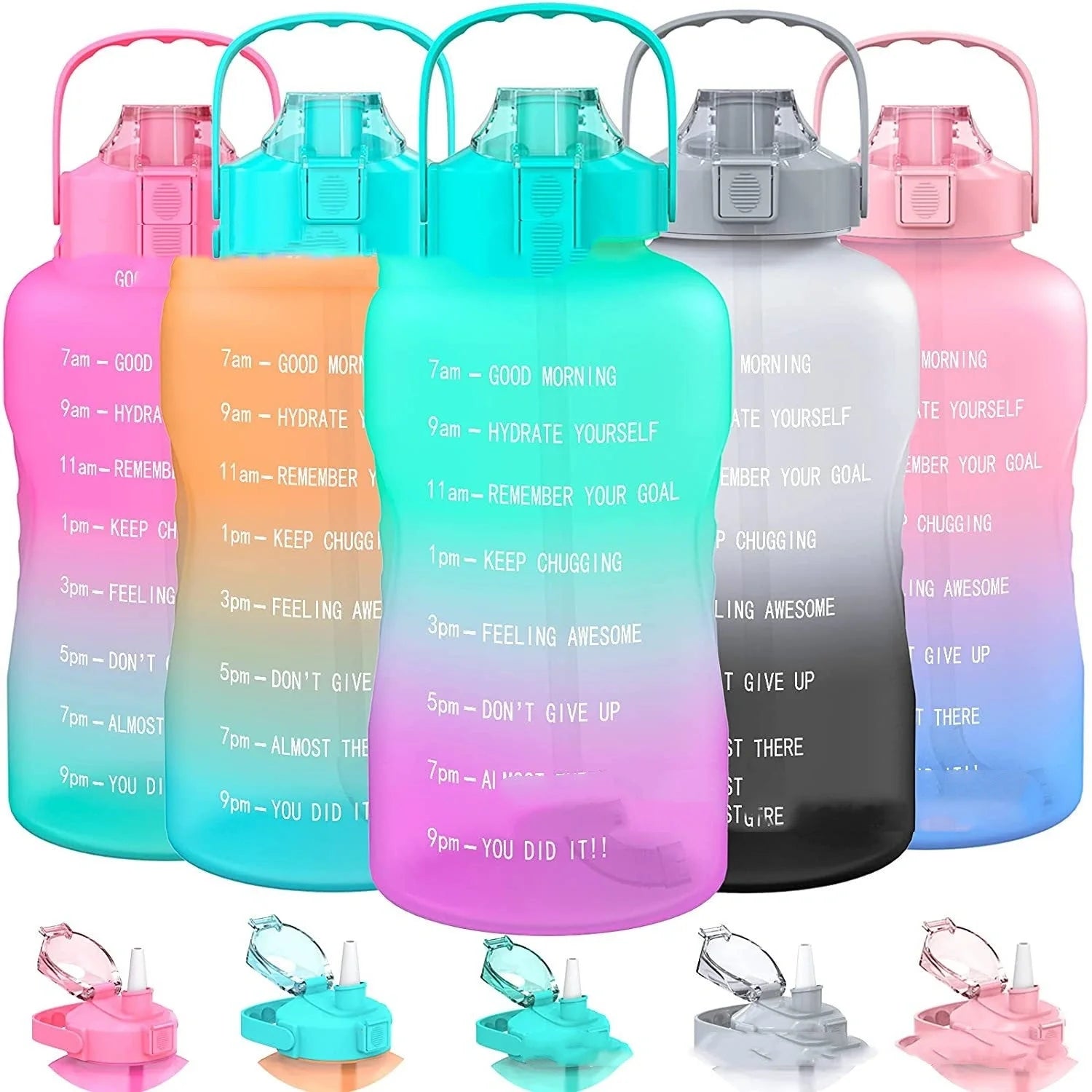 2.2L Large Capacity Half Gallon Plastic Space Cup with time markings and gradient colours