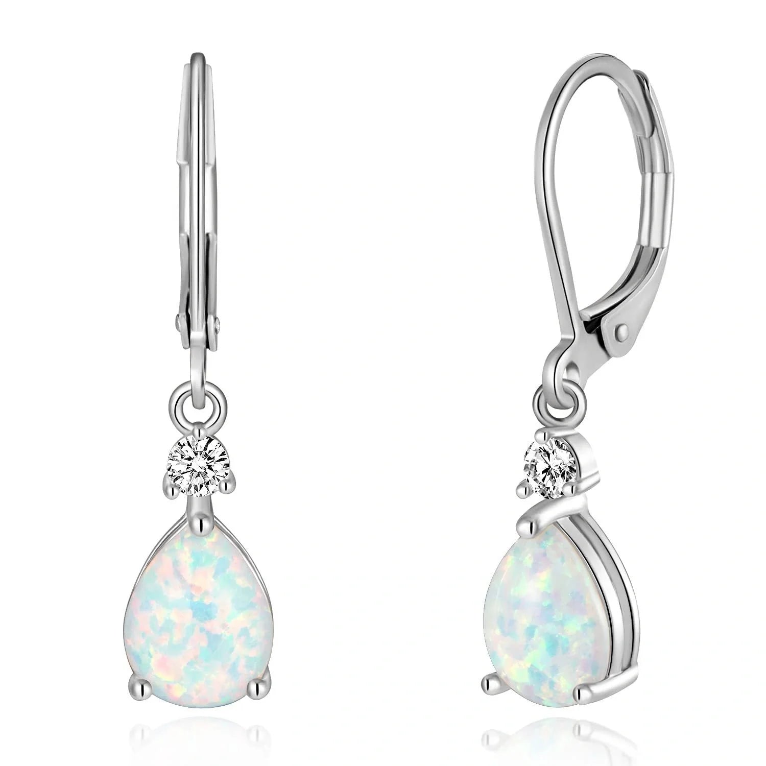 Elegant White Opal Drop Earrings for women with Australian opals in a geometric water droplet design