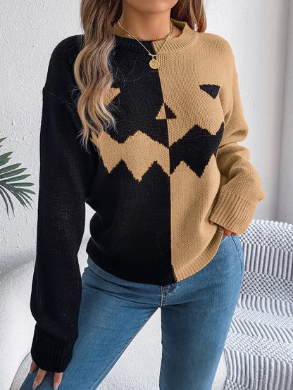 A stylish Halloween pullover sweater with a ghost motif, available in a variety of vibrant colors and sizes.