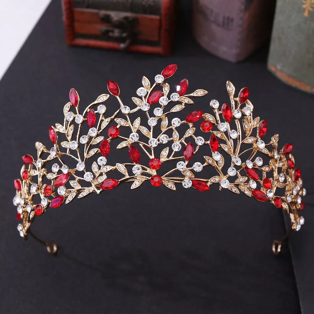 Vintage rhinestone headdress crown with green phantom quartz crystals, perfect for stage and party