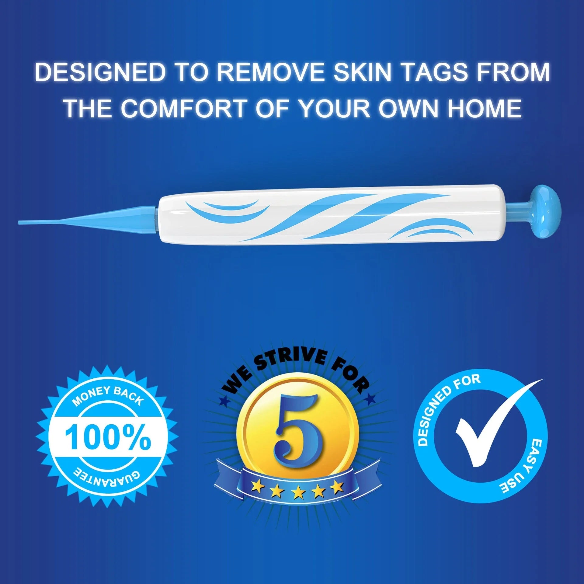 Skin Tag Remover Kit featuring rubber band removal tool, attachments for different tag sizes, and easy-to-clean design for safe at-home use