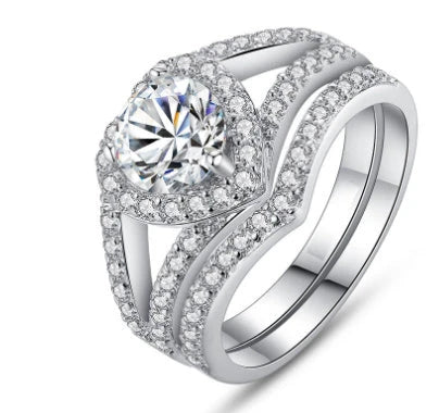 Elegant heart-shaped diamond plated ring with premium 18k platinum finish and durable alloy construction