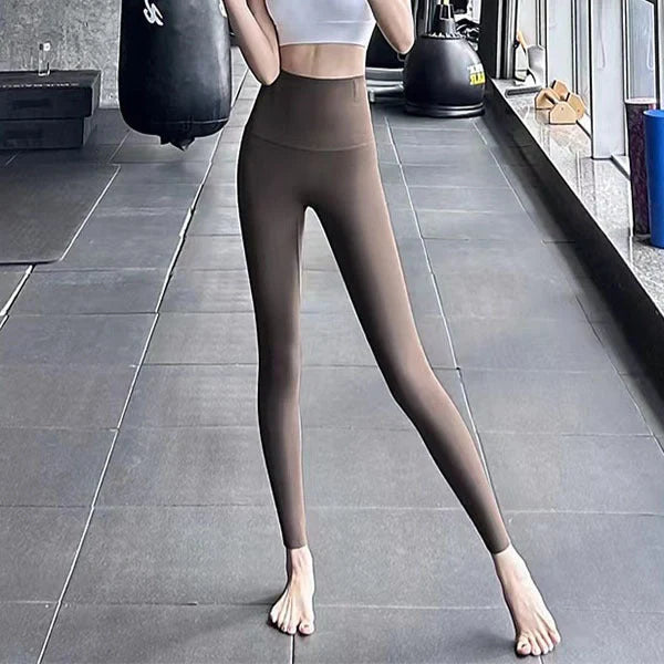Winter fleece leggings with high waist and tummy control in black, grey, and brown