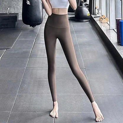 Winter fleece leggings with high waist and tummy control in black, grey, and brown