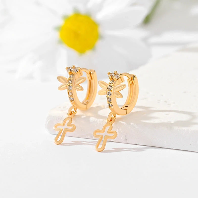 Gold-plated cross earrings in various colours for women