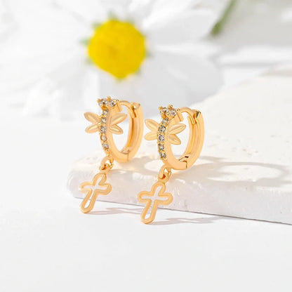 Gold-plated cross earrings in various colours for women