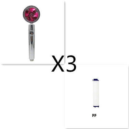 360-degree rotating high-pressure shower head with built-in fan and adjustable water spray