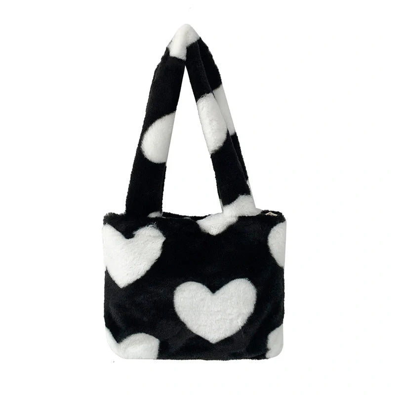 Women's Fashion Love Heart Furry Fluffy Underarm Bag in various colours